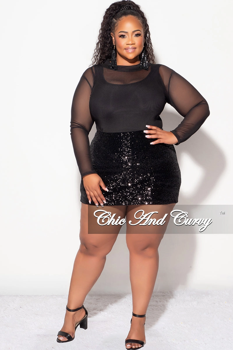 Final Sale Plus Size Sheer Mesh Bodysuit in Black (Top Only) Soft Fabric