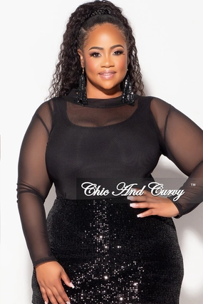 Cozy And Stylish Flex Foam Inserts Final Sale Plus Size Sheer Mesh Bodysuit in Black (Top Only)