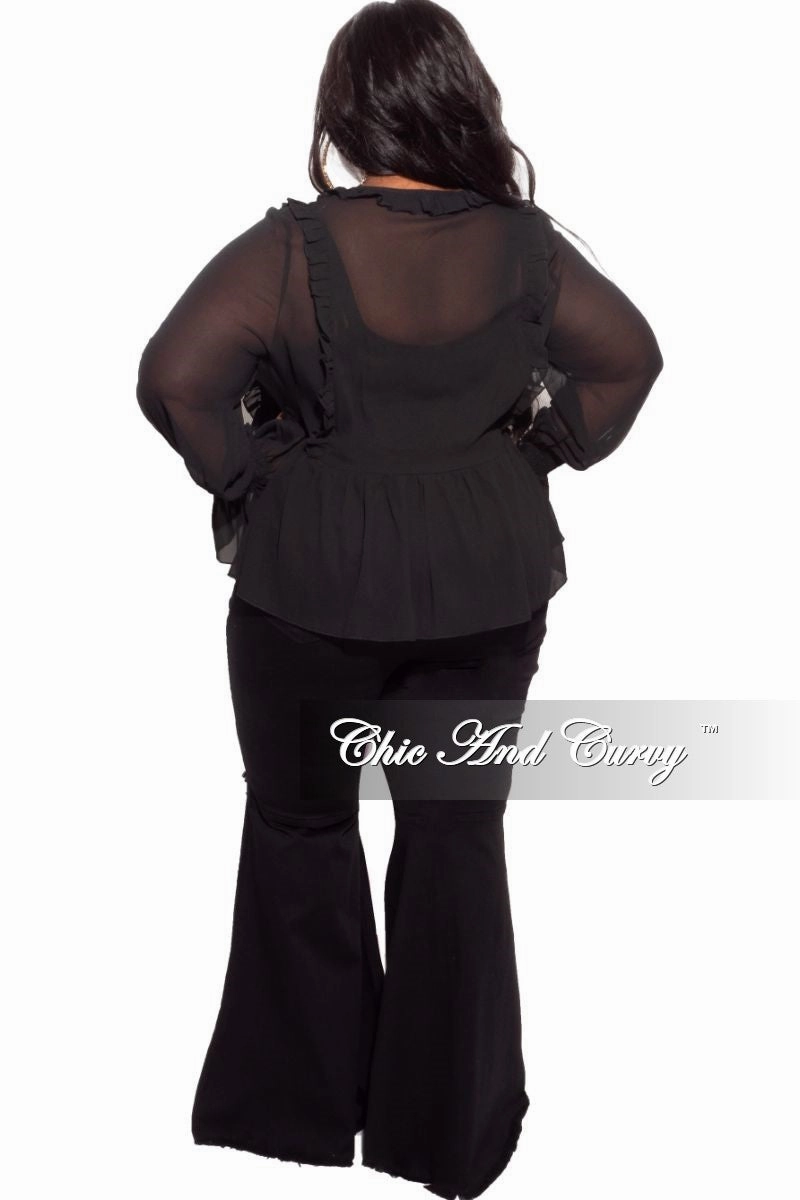 Free Movement Effortless Fit Final Sale Plus Size Sheer Top with Ruffle Sleeves