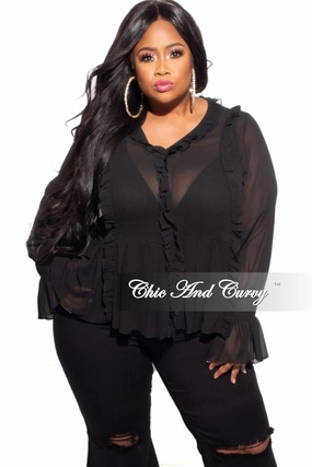 Chic Design Final Sale Plus Size Sheer Top with Ruffle Sleeves
