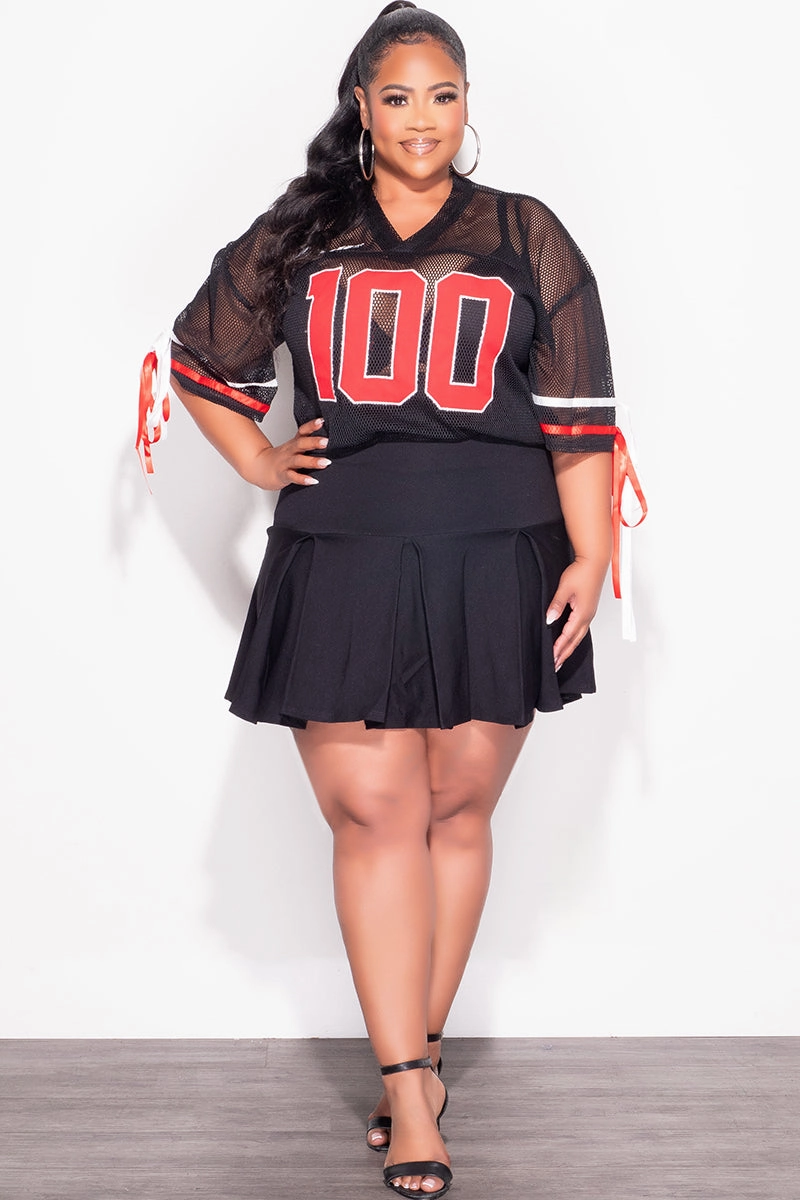 Sporty Cut Final Sale Plus Size Shirt Jersey Top in Black Red and White