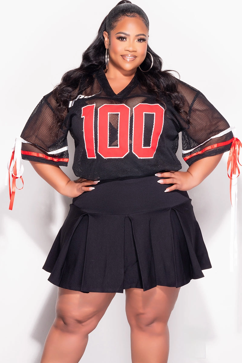 Final Sale Plus Size Shirt Jersey Top in Black Red and White ArticulatedJoints Practical Fit