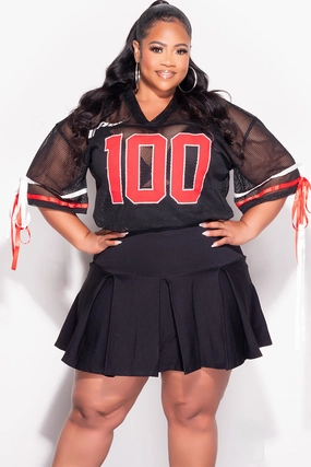 Final Sale Plus Size Shirt Jersey Top in Black Red and White ArticulatedJoints Practical Fit