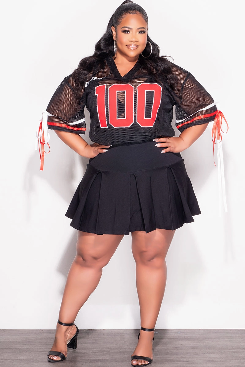 Travel Fit Final Sale Plus Size Shirt Jersey Top in Black Red and White