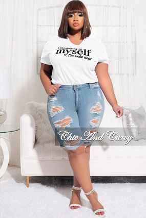ReflectiveAccentDetails No Ride Up Final Sale Plus Size Short Sleeve I Was Sleeping On Myself I'm Woke Now T-Shirt in White