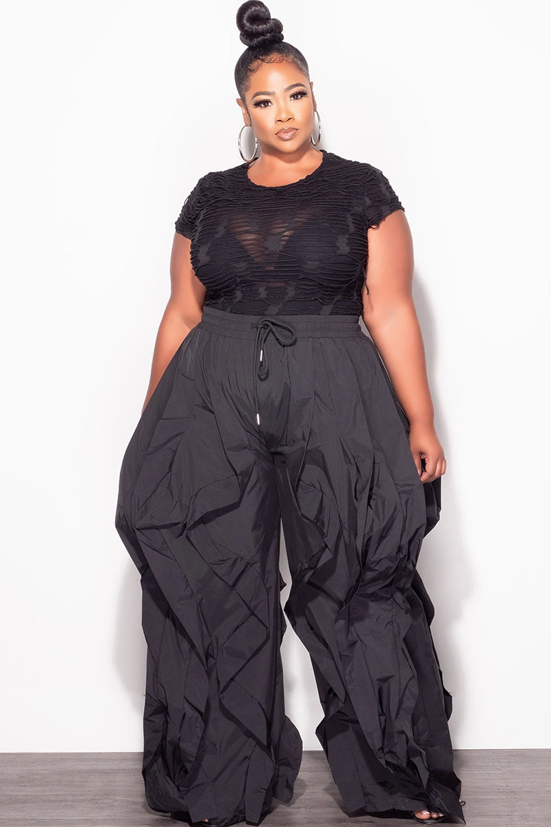 Final Sale Plus Size Short Sleeve Mesh See-Thru Textured Bodysuit in Black Low Profile Fasteners Lightweight Design