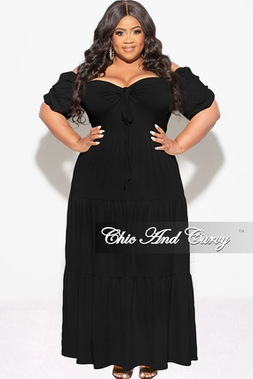 Final Sale Plus Size Short Sleeve Tiered Maxi Dress in Black Heat Dissipating