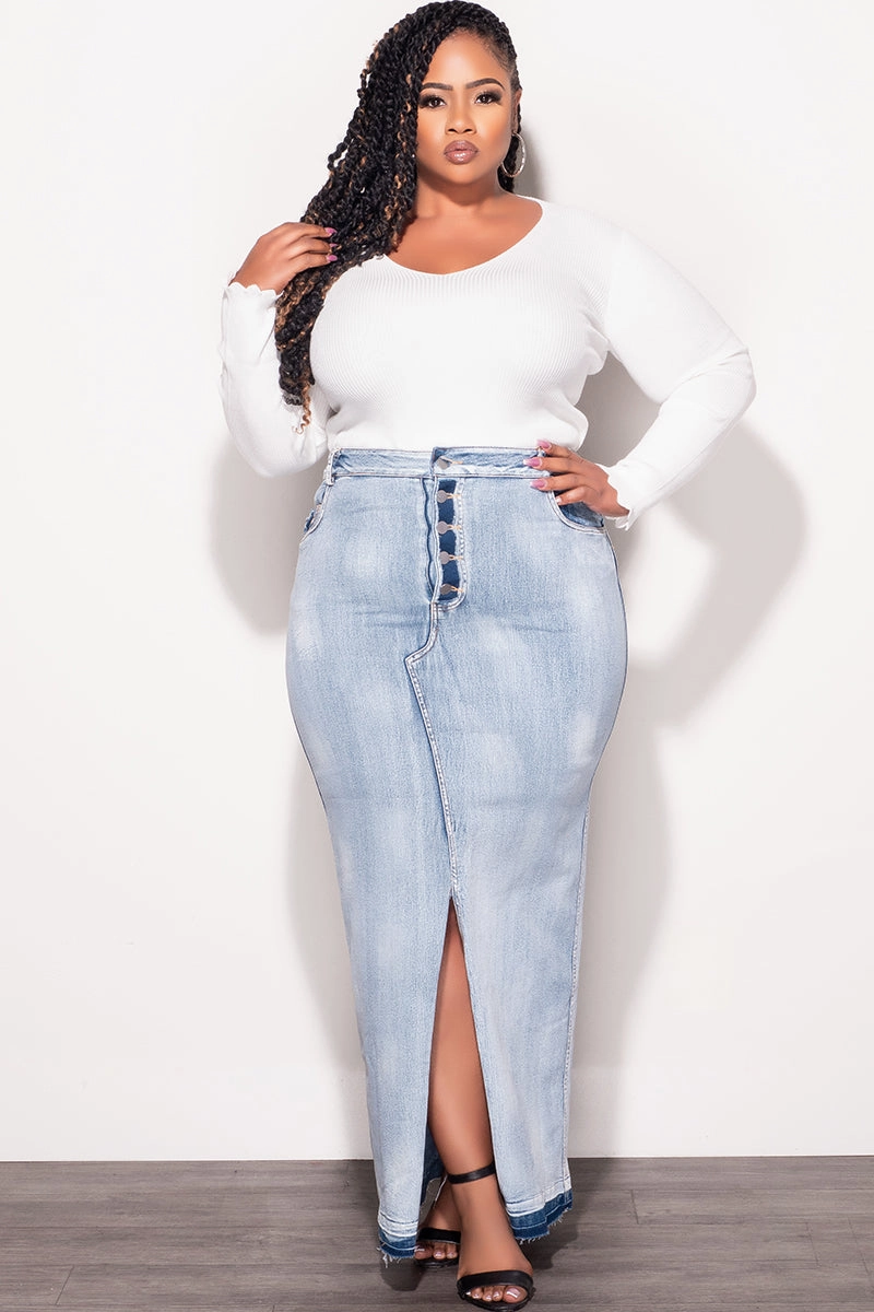 Final Sale Plus Size Skirt with Front Slit in Denim Thermal Insulation Layer Everyday Flex