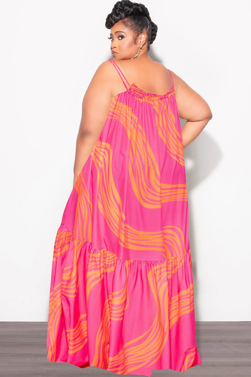 Laser cut ErgonomicArticulatedDesign Final Sale Plus Size Sleeveless 1 Tiered Maxi Dress in Fuchsia