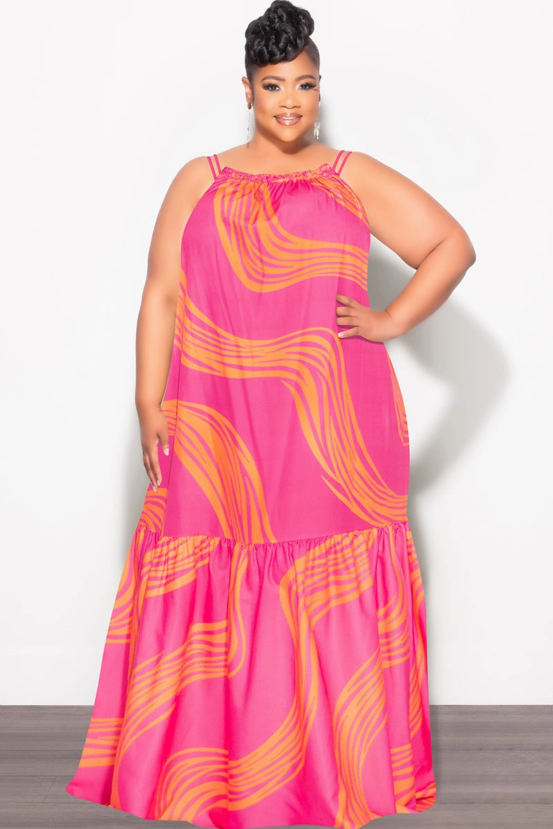 Final Sale Plus Size Sleeveless 1 Tiered Maxi Dress in Fuchsia Core Utility