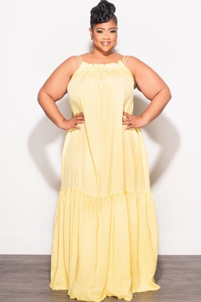 Final Sale Plus Size Sleeveless 1 Tiered Maxi Dress in Yellow Temperature Regulating