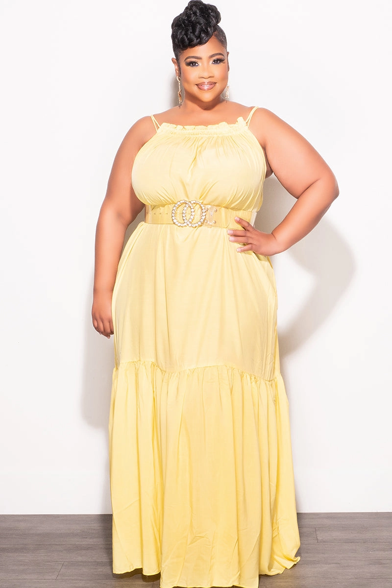 Final Sale Plus Size Sleeveless 1 Tiered Maxi Dress in Yellow Essential Wearable Sleek and Soft