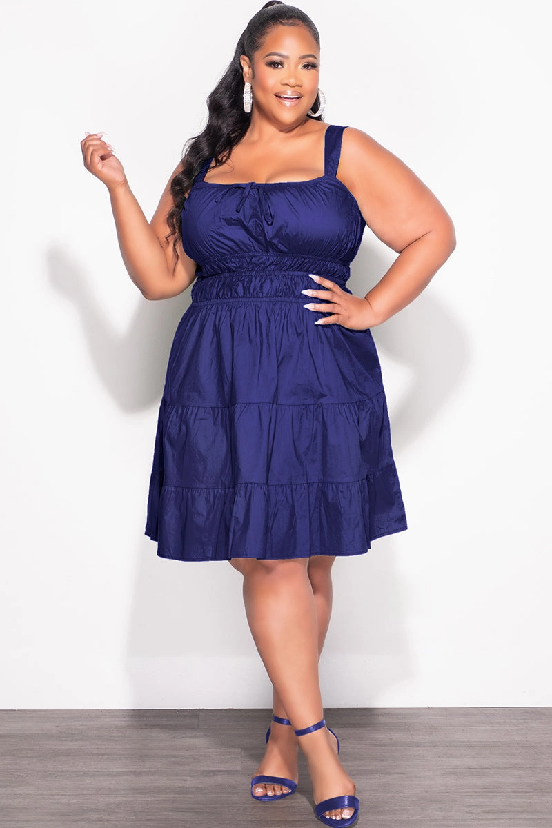 Relaxed Look Final Sale Plus Size Sleeveless Baby Doll Dress in Navy Blue