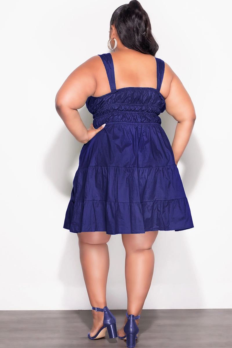 Final Sale Plus Size Sleeveless Baby Doll Dress in Navy Blue Sleek Look