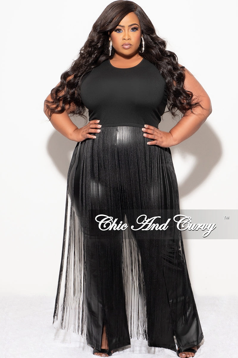 Thermal Insulation Layer Travel Fit Final Sale Plus Size Sleeveless Crop Long Fringe Top in Black