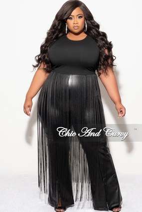 Daily Wear No Tag Final Sale Plus Size Sleeveless Crop Long Fringe Top in Black