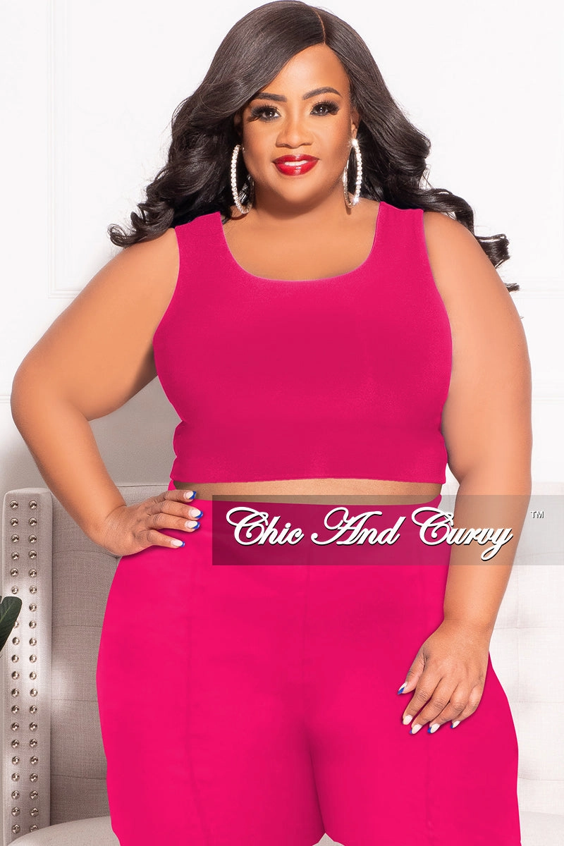 Final Sale Plus Size Sleeveless Crop Top in Fucshia (Top Only) Bold Waistband Relaxed Comfort Fit