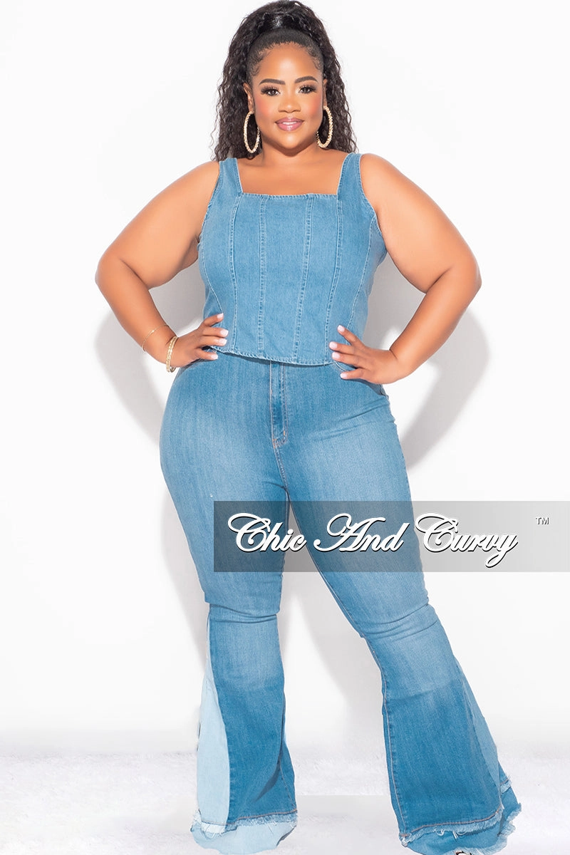 Cool Comfort Quick Dry Wear Final Sale Plus Size Sleeveless Crop Top with Shirred Back in Denim