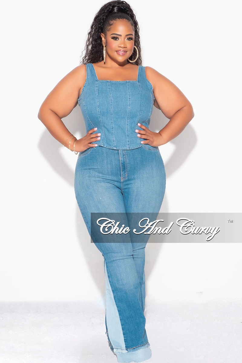 Final Sale Plus Size Sleeveless Crop Top with Shirred Back in Denim Versatile Fashion Snug Fit