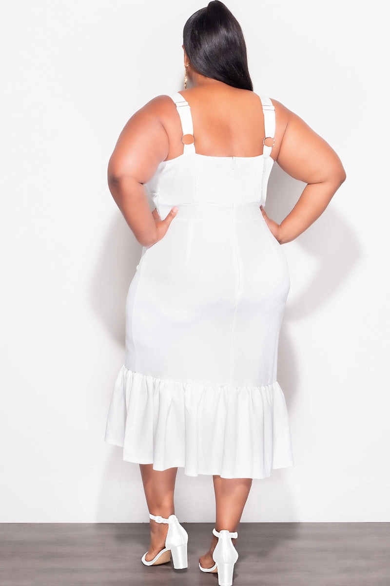 Final Sale Plus Size Sleeveless Dress with Bottom Ruffle in Ivory ArticulatedJoints
