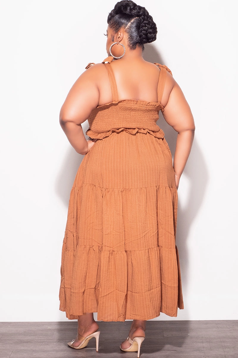 Utility Fit Sleek Fit Final Sale Plus Size Sleeveless Frill Tiered Dress in Cognac