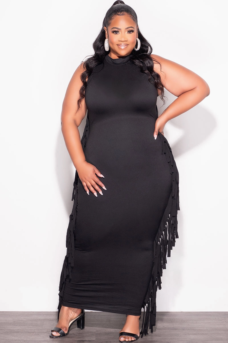 Final Sale Plus size Sleeveless Fringe Midi Dress Lightweight Weave All Purpose Fit