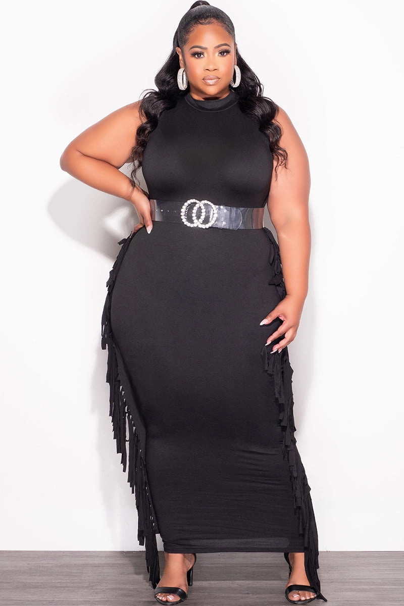 Final Sale Plus size Sleeveless Fringe Midi Dress UVProtection