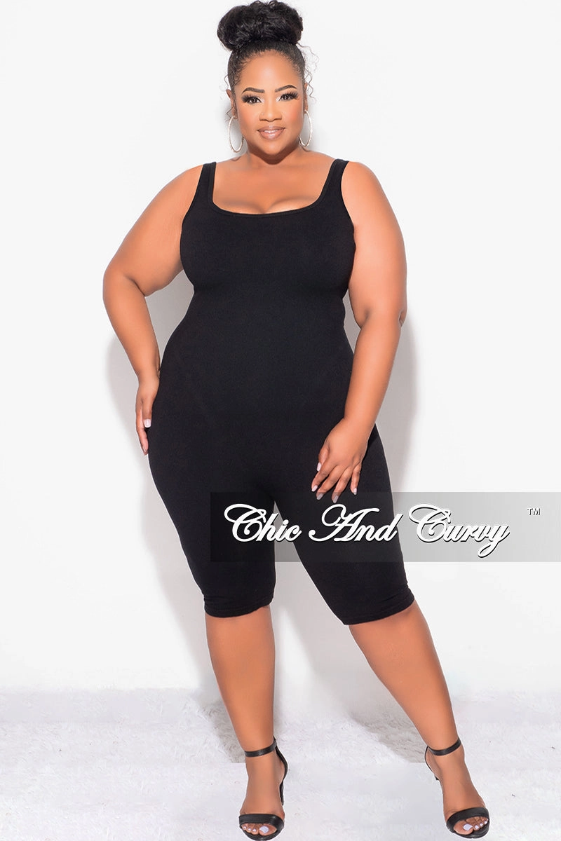 Final Sale Plus Size Sleeveless Light Ribbed Romper in Black AntibacterialCoating No Pinch