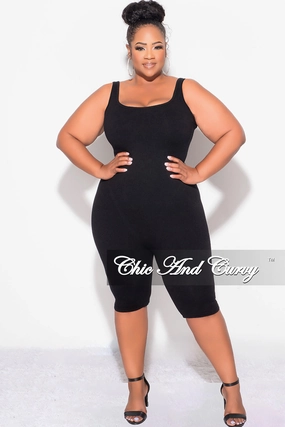 Final Sale Plus Size Sleeveless Light Ribbed Romper in Black Sporty Appeal