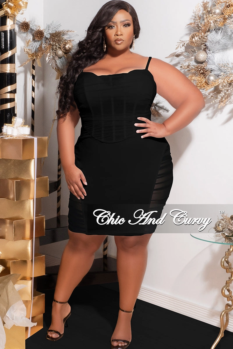 Final Sale Plus Size Sleeveless Midi Dress with Mesh Sides in Black Machine washable Seamless Waist Technology