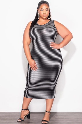 Versatile Design Breath Flex Final Sale Plus Size Sleeveless Pencil Dress in Black and White Stripe Print