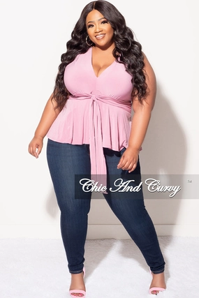 Final Sale Plus Size Sleeveless Peplum Top in Mauve Pink Comfort Base