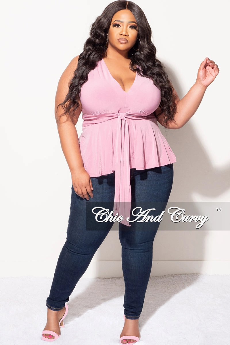 Final Sale Plus Size Sleeveless Peplum Top in Mauve Pink Casual Chic Look