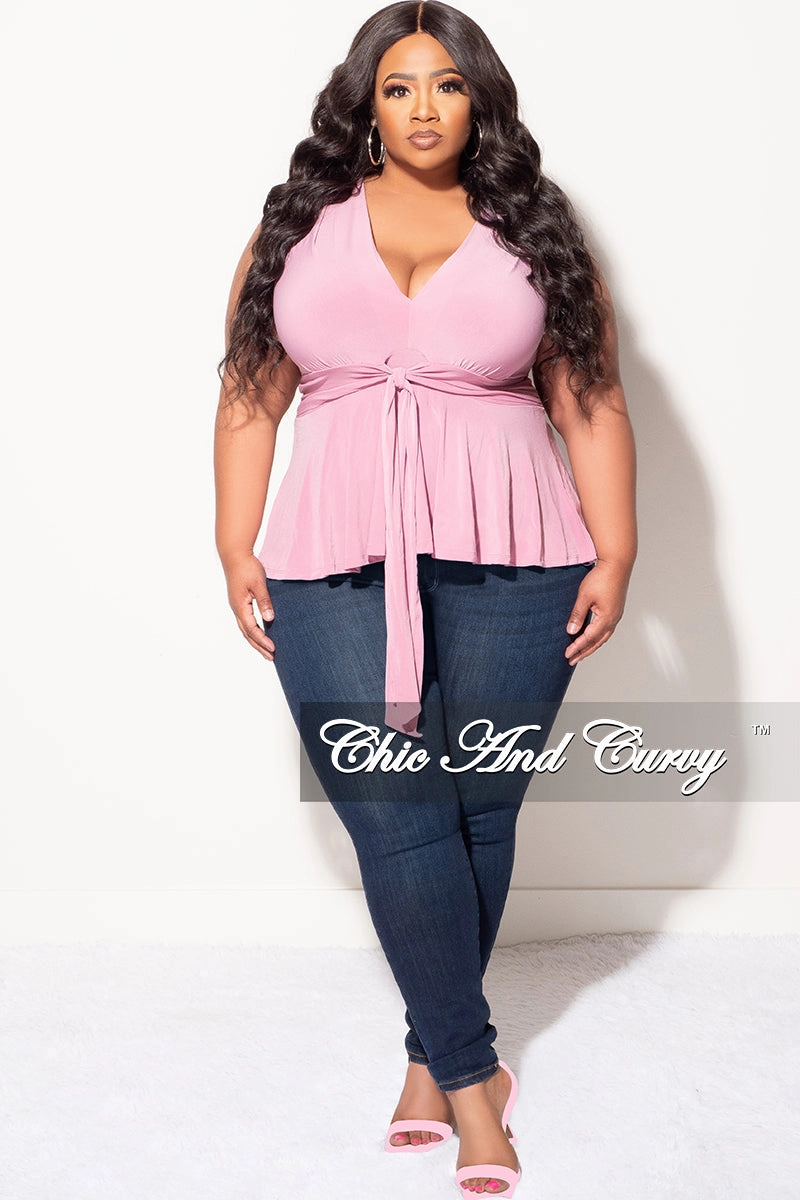 High Stretch Fit Final Sale Plus Size Sleeveless Peplum Top in Mauve Pink