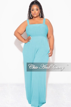 Final Sale Plus Size Sleeveless Shirred Jumpsuit in Mint ExtendedSizeRange