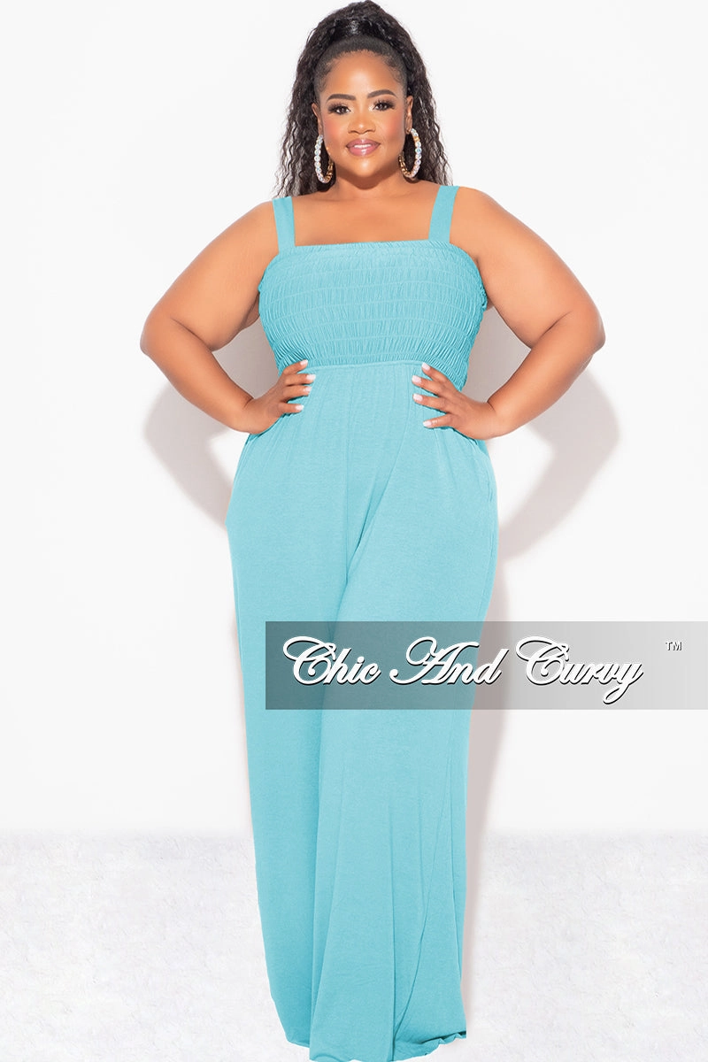 Essential Fit Minimal Cut Final Sale Plus Size Sleeveless Shirred Jumpsuit in Mint