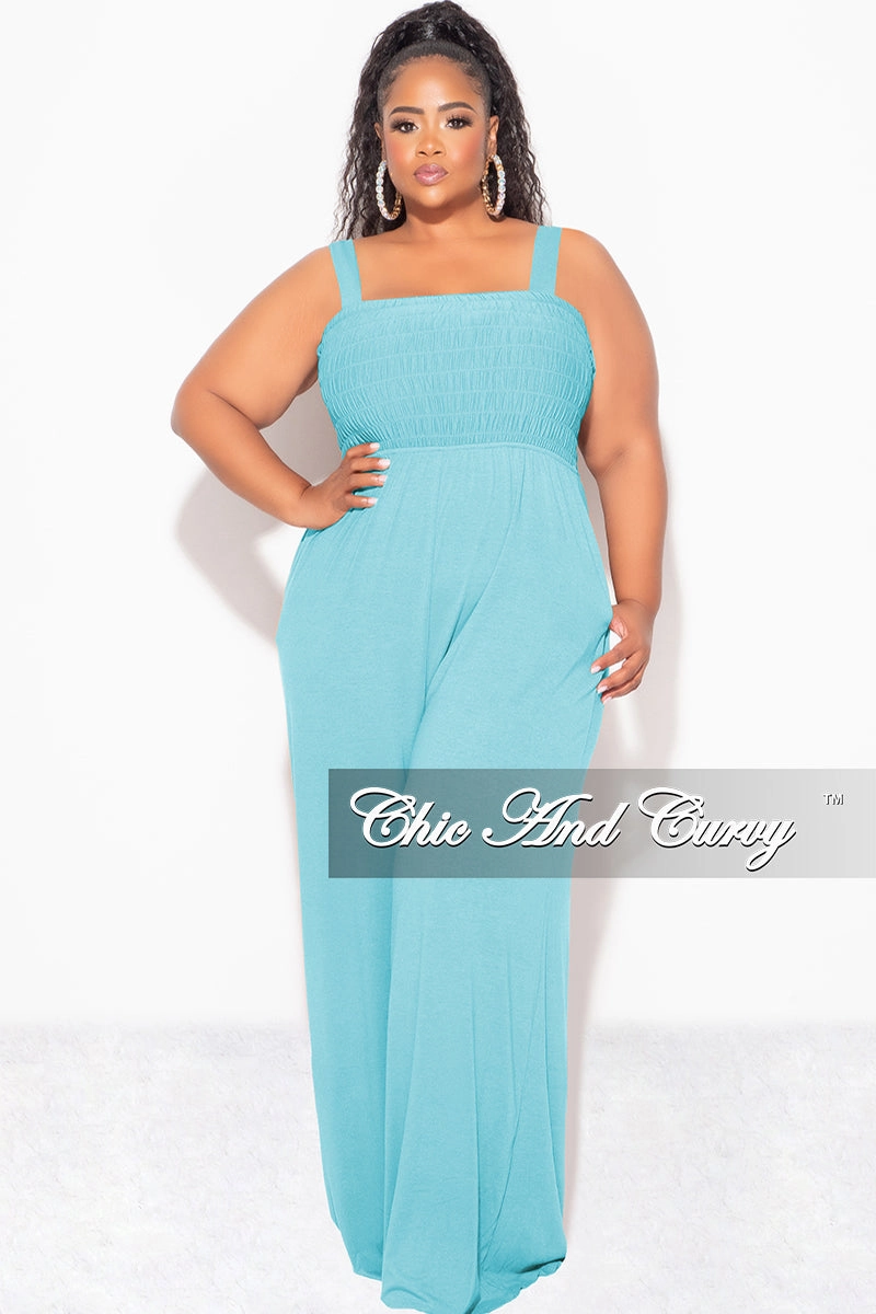 Final Sale Plus Size Sleeveless Shirred Jumpsuit in Mint ExtendedSizeRange