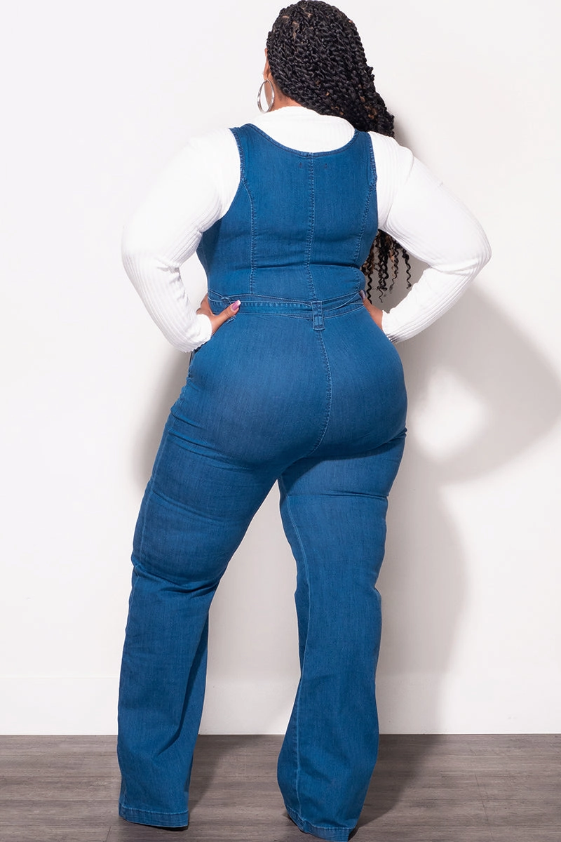 ArticulatedJoints Final Sale Plus Size Sleeveless Zip-Up Jumpsuit with Attached Tie in Dark Denim