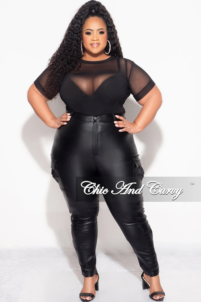 Final Sale Plus Size Slim Cargo Pants in Metallic Black Light Fabric Tough Materials