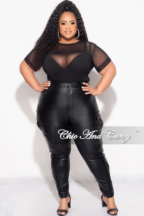 Final Sale Plus Size Slim Cargo Pants in Metallic Black Light Fabric Tough Materials