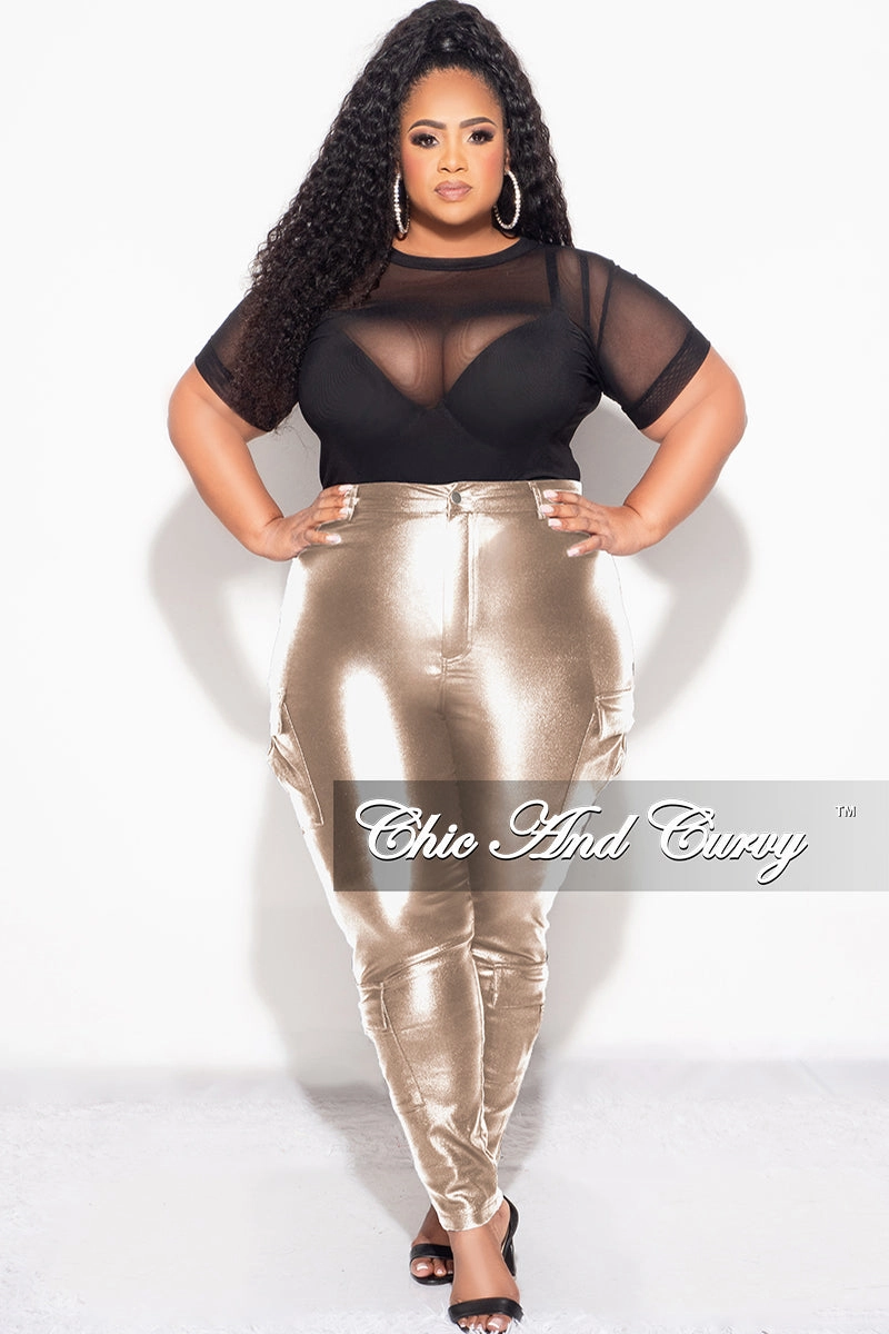 Final Sale Plus Size Slim Cargo Pants in Metallic Gold SoftTouchFinish