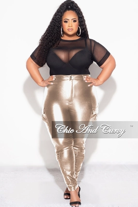 Final Sale Plus Size Slim Cargo Pants in Metallic Gold SoftTouchFinish