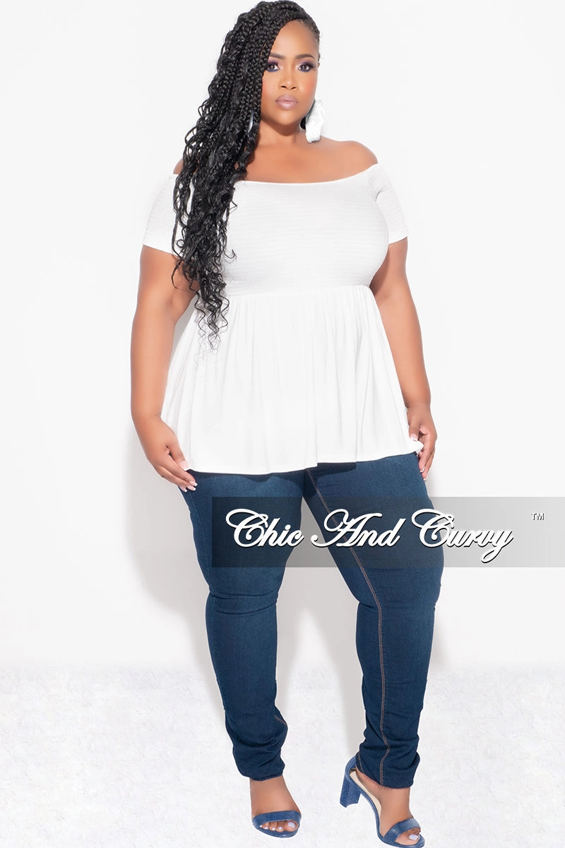Final Sale Plus Size Smocked BabyDoll Top in White Pull-on style LightweightInsulation
