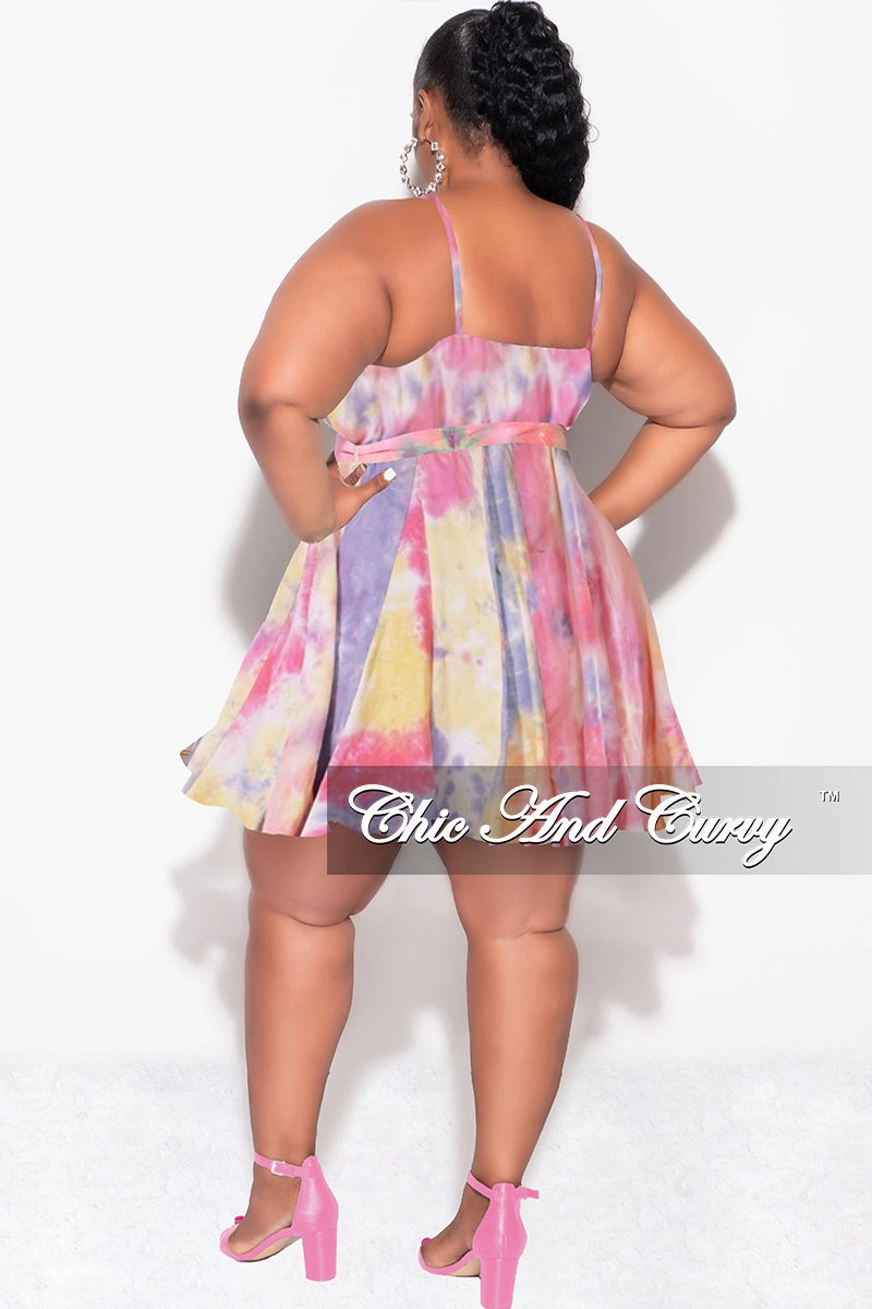 Final Sale Plus Size Spaghetti Strap Babydoll Dress in Pink, Yellow, & Purple Tie Dye Easy Motion Non Bulk