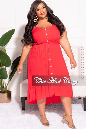 Final Sale Plus Size Spaghetti Strap Dress in Red Body Sculpting