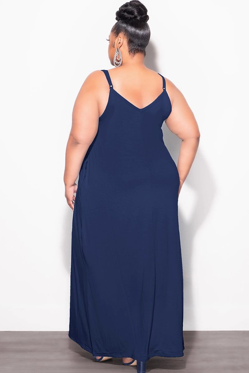 Outdoor Flex Final Sale Plus Size Spaghetti Strap Maxi Dress in Navy