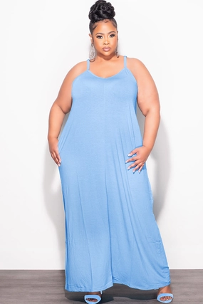 Final Sale Plus Size Spaghetti Strap Maxi Dress in Spring Blue Air Circulation
