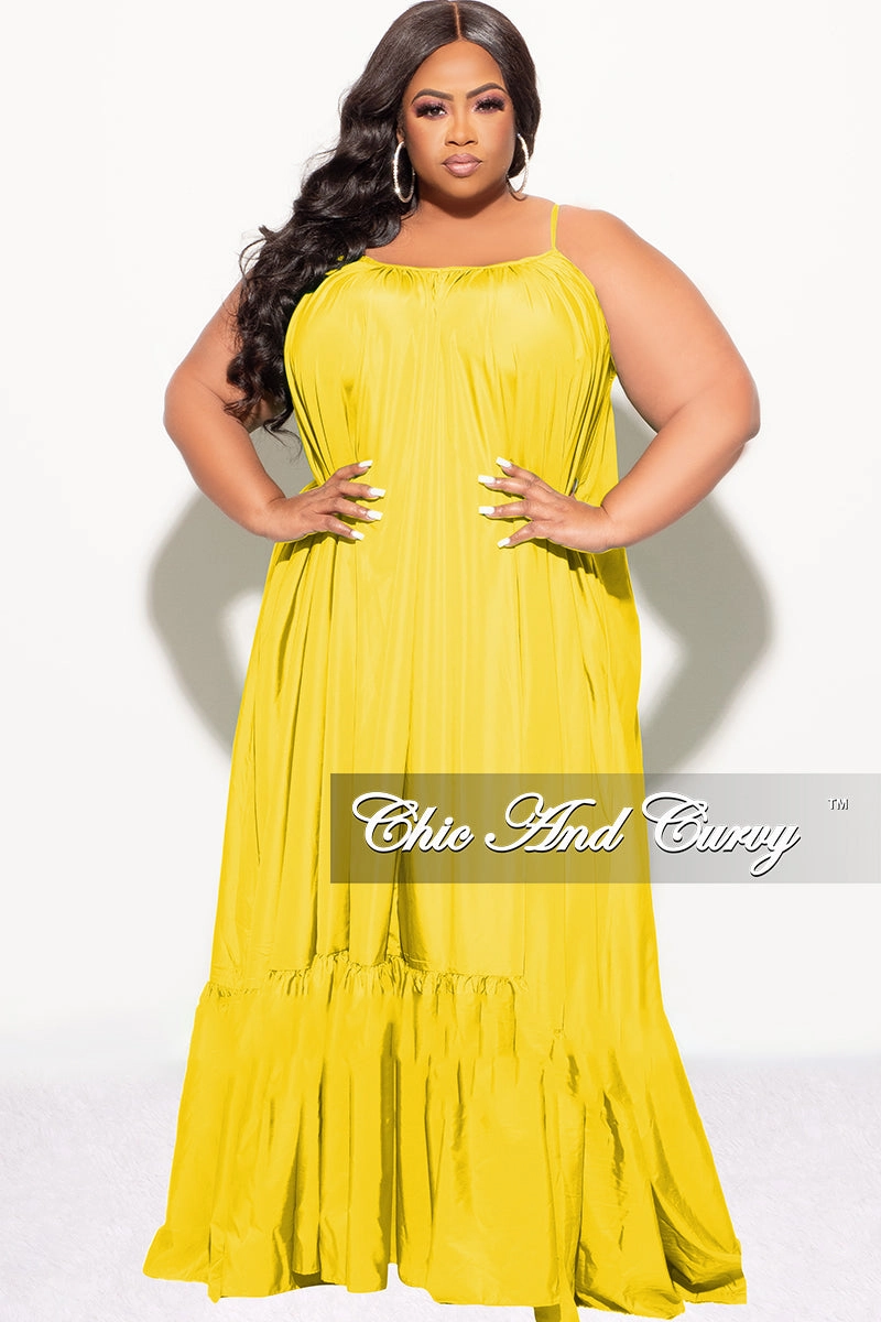 Final Sale Plus Size Spaghetti Strap Peasant Maxi Dress in Yellow Mustard Non Slip Waist Grip