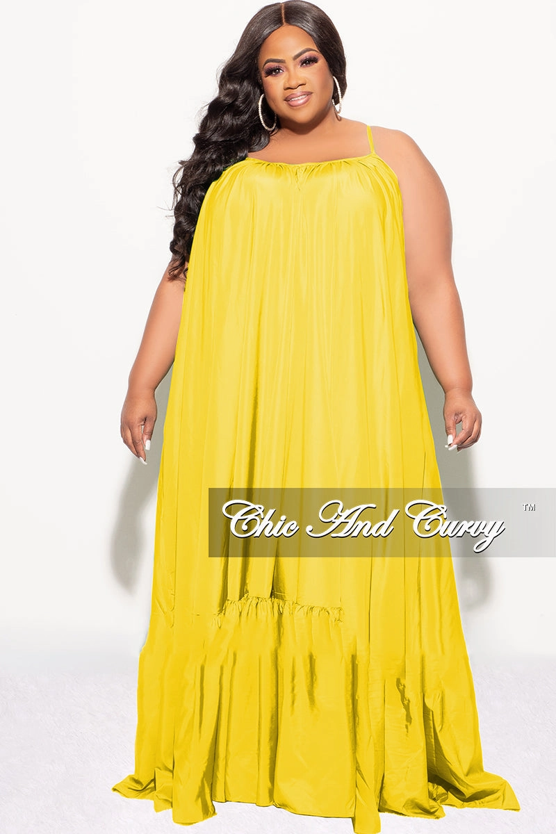 CompressionSupport CompressionFitFabric Final Sale Plus Size Spaghetti Strap Peasant Maxi Dress in Yellow Mustard