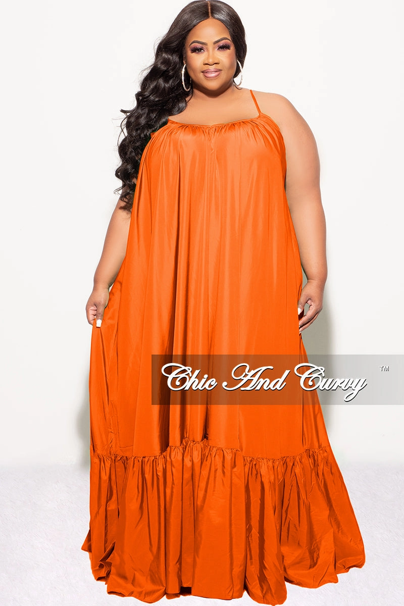 Final Sale Plus Size Spaghetti Strap Peasant Maxi in Neon Orange Light and Cozy Timeless Utility